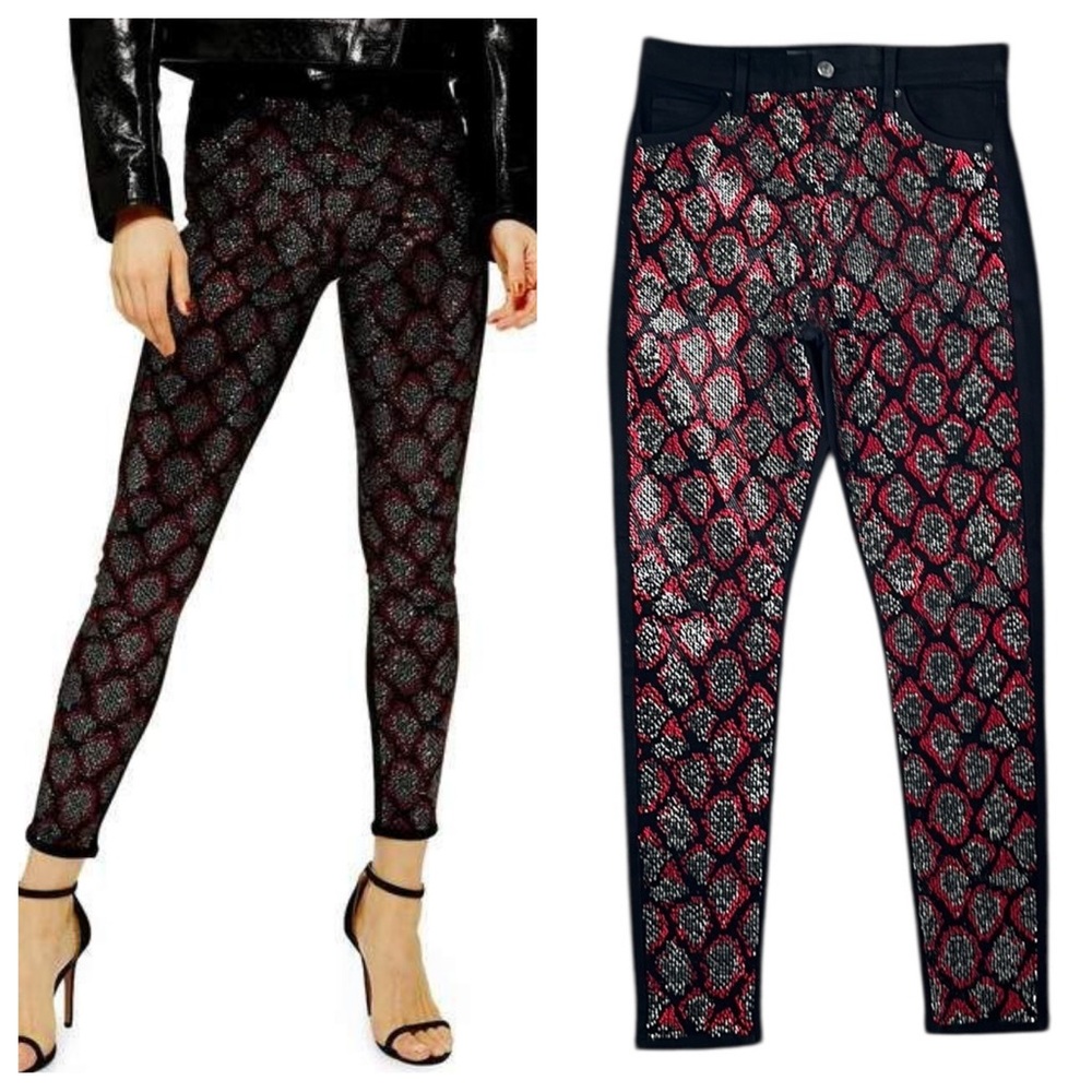 Topshop Jamie Snake Print Studded Jeans